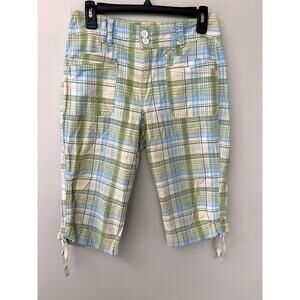 Y2K Gloria Vanderbilt Green Plaid Capri Shorts Sz 4